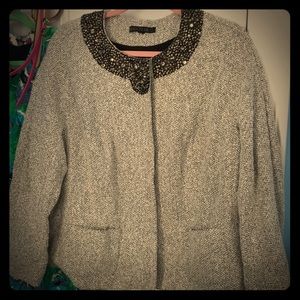 Lafayette 148 nubble blazer beaded collar
